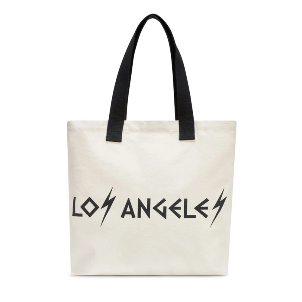 Los Angeles Graphic Canvas Tote Bag in Natural with Black Handles